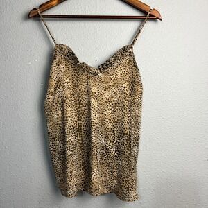 Adrienne Y2K Babydoll Leopard Print Cami Top‎ Ruffle V-Neck Sleeveless Lined Sm